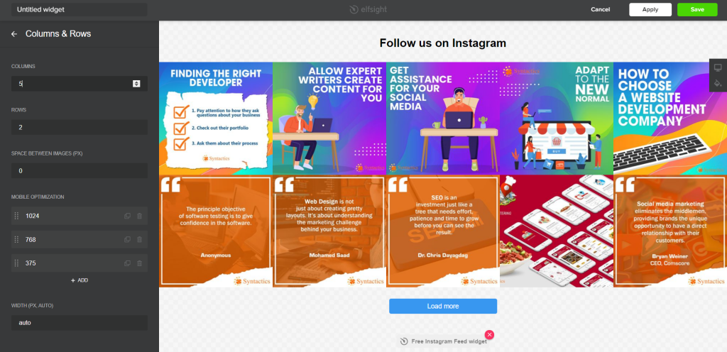 Add an Instagram Feed Edit Columns and Rows