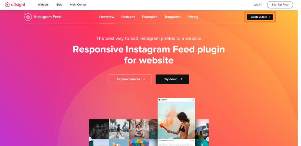 Add an Instagram Feed Click Create Widget