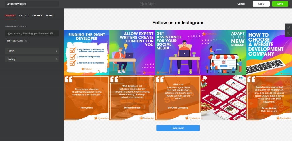 Add an Instagram Feed Edit Content Details Instagram Feed Source