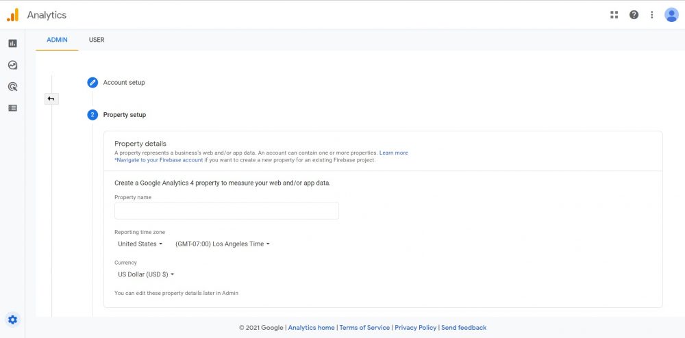 Google Analytics 4 WordPress Website Admin Property Setup
