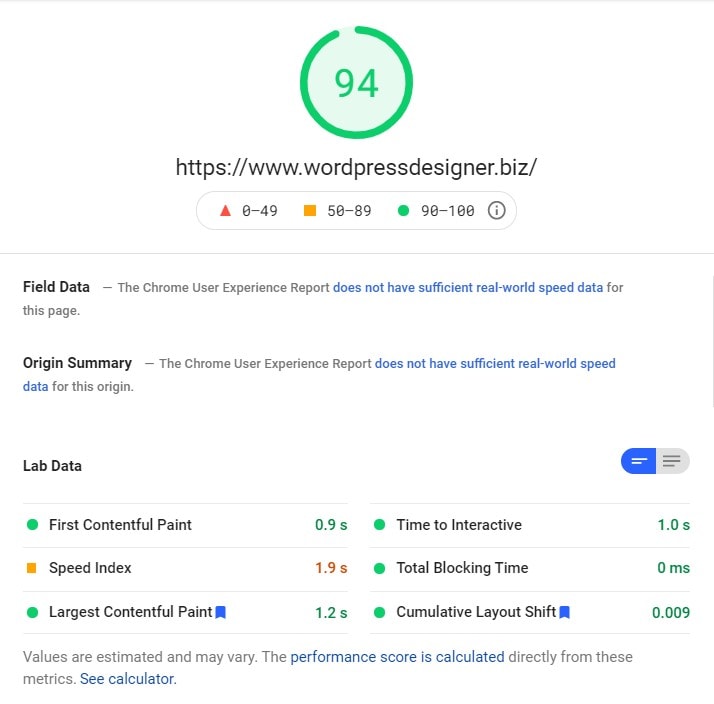 WPD PageSpeed Insights Results