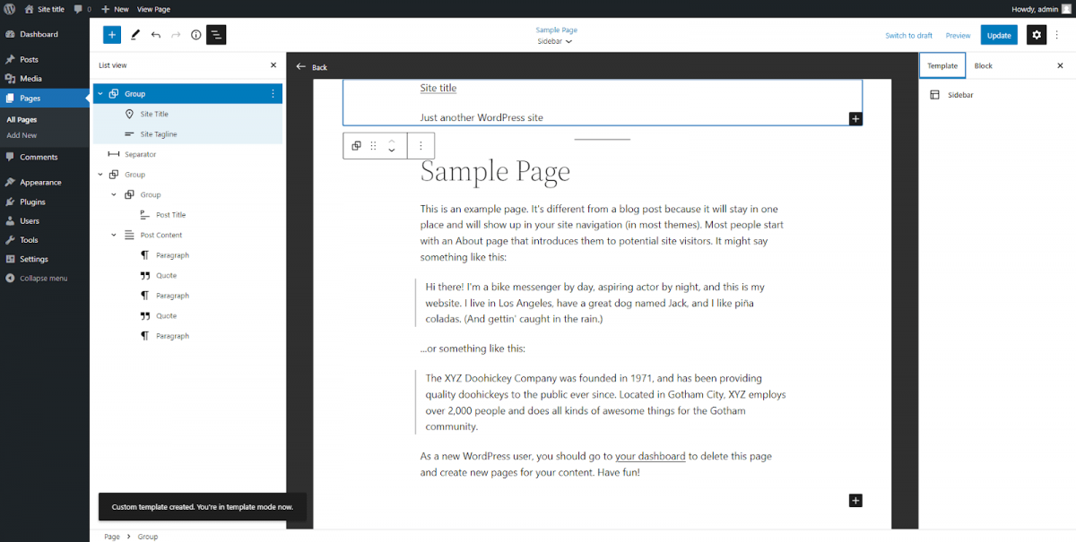 Full Site Editing In WordPress Sample Page