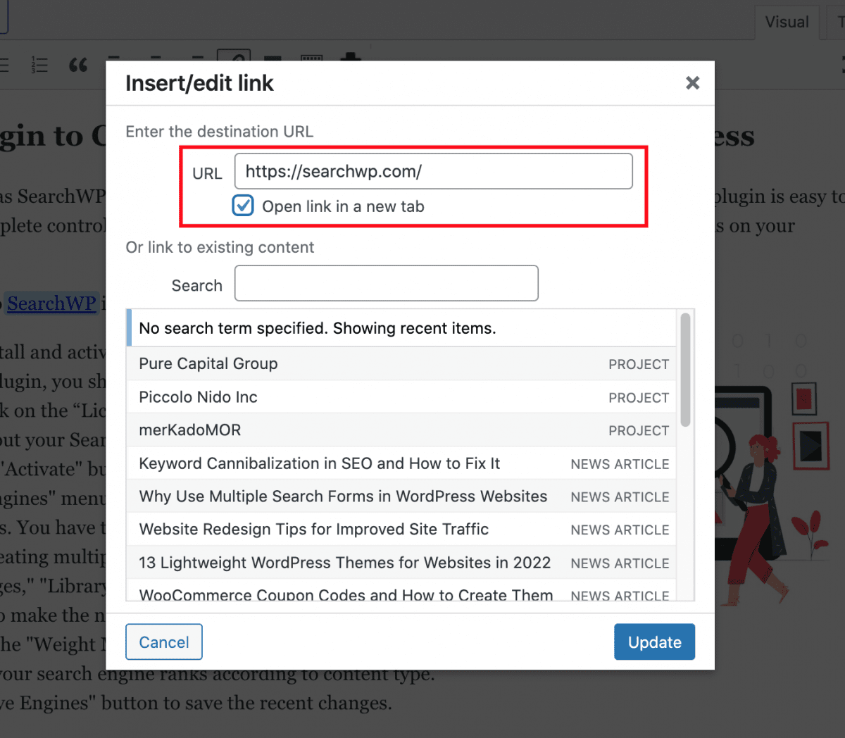 Noopener WordPress URL And Checkbox Ticked