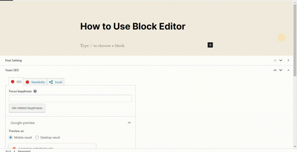 Block Editor Insert Block