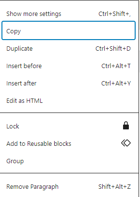 Options Content Area for Block Editor